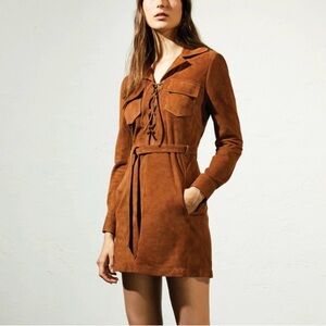 Frame Brown Terracotta Suede Lace-Up Dress Large